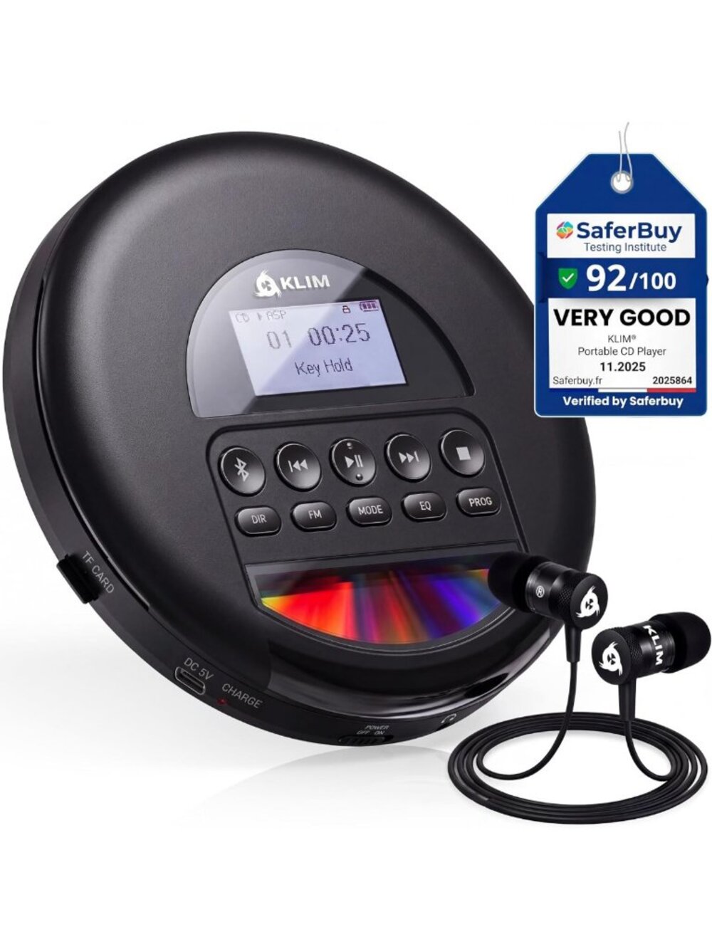 Portable CD Player with Bluetooth, FM Radio & Long-Lasting Battery Life